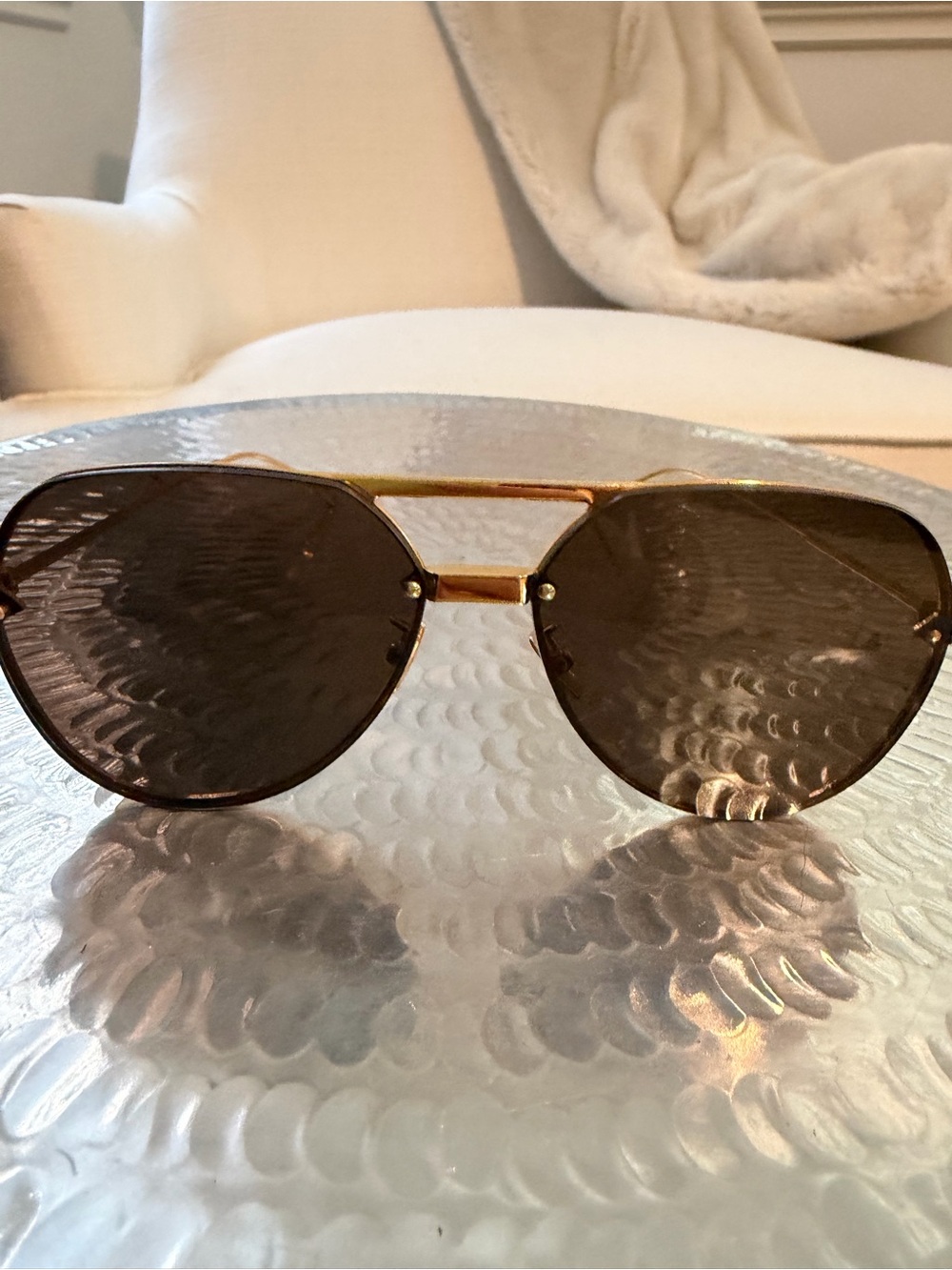 Bottega Veneta Gold Frame Sunglasses with Brown Lenses
